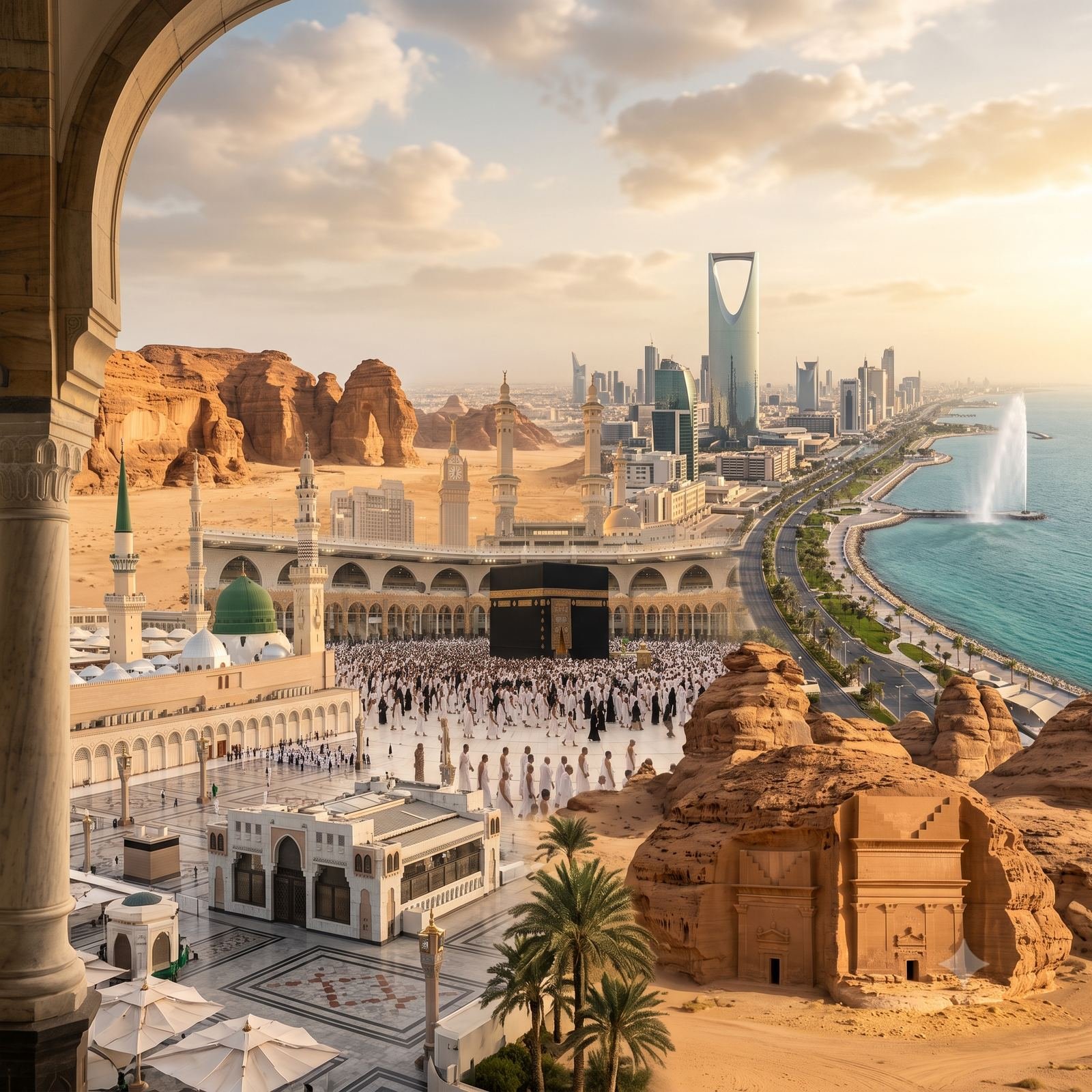 Masjid an-Nabawi and Makkah skyline